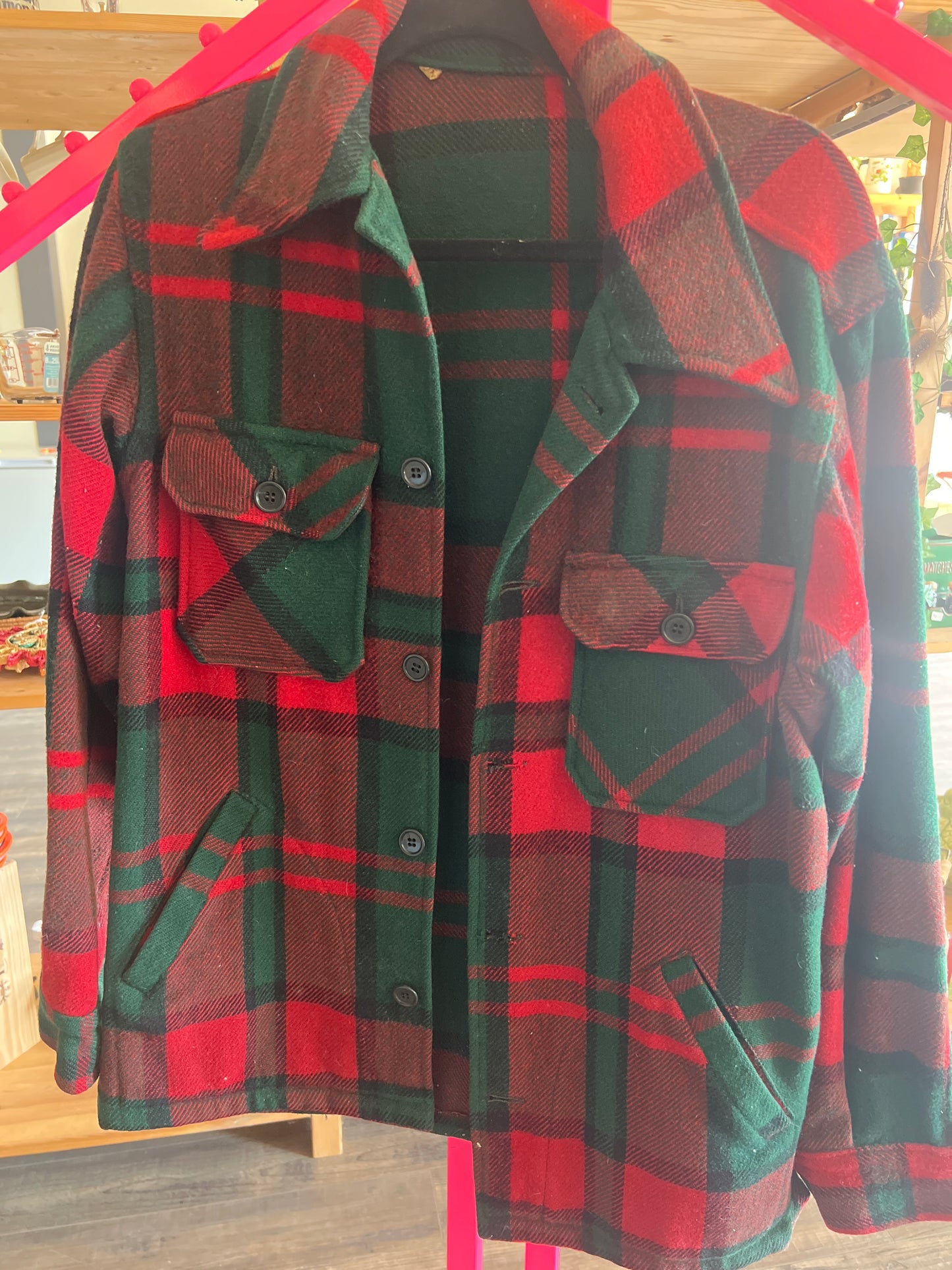 Pendleton wool jacket, red green plaid