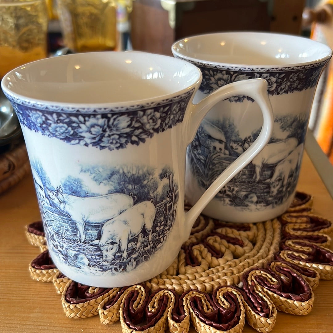 Blue print Pig coffee mugs (2)