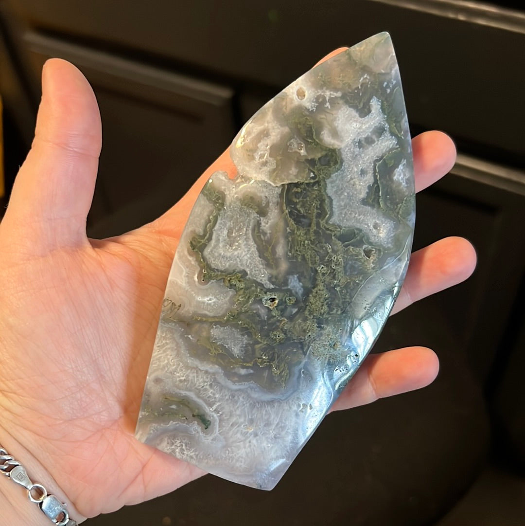 Natural Quartz with green moss agate crystal