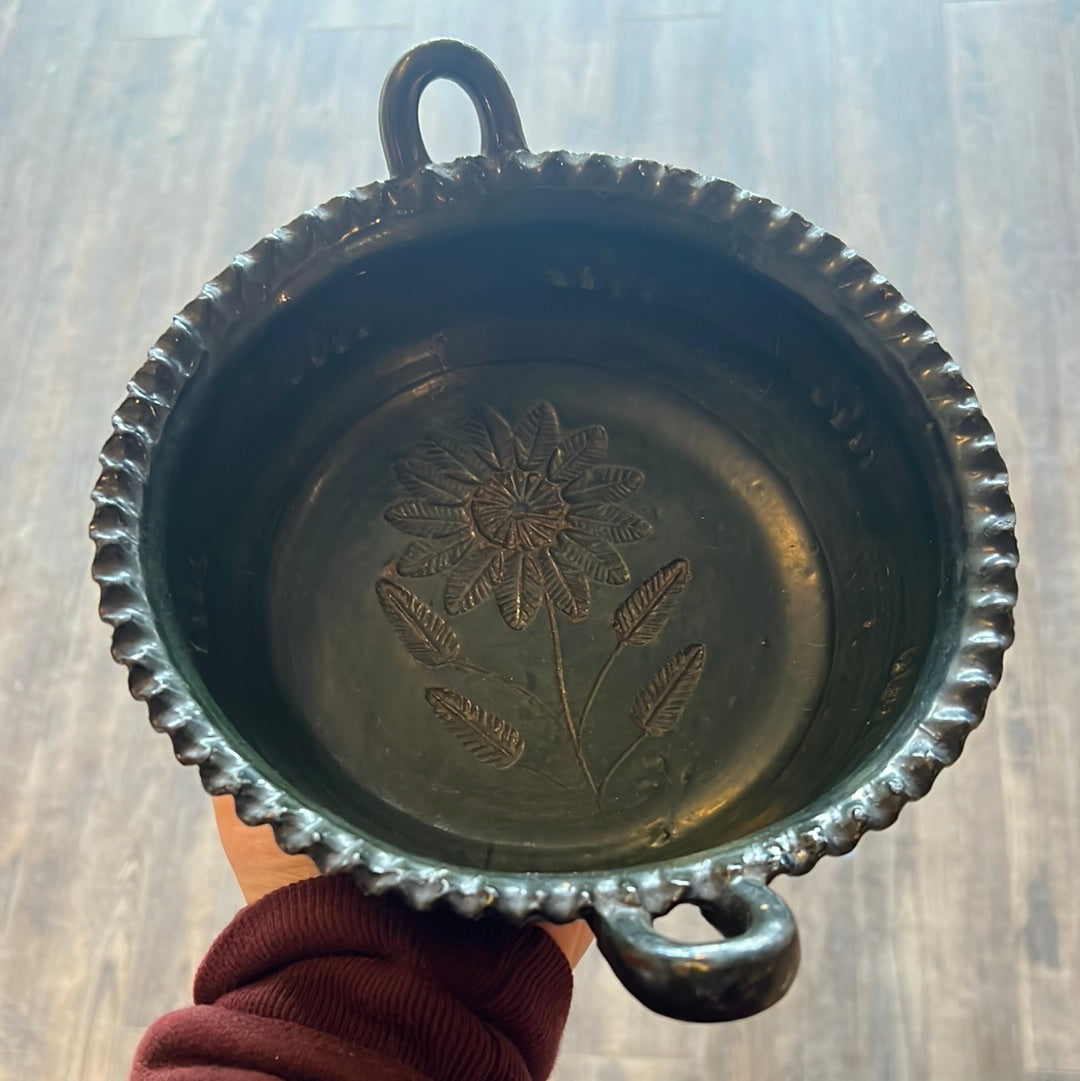 Vintage Handmade clay serving bowl green