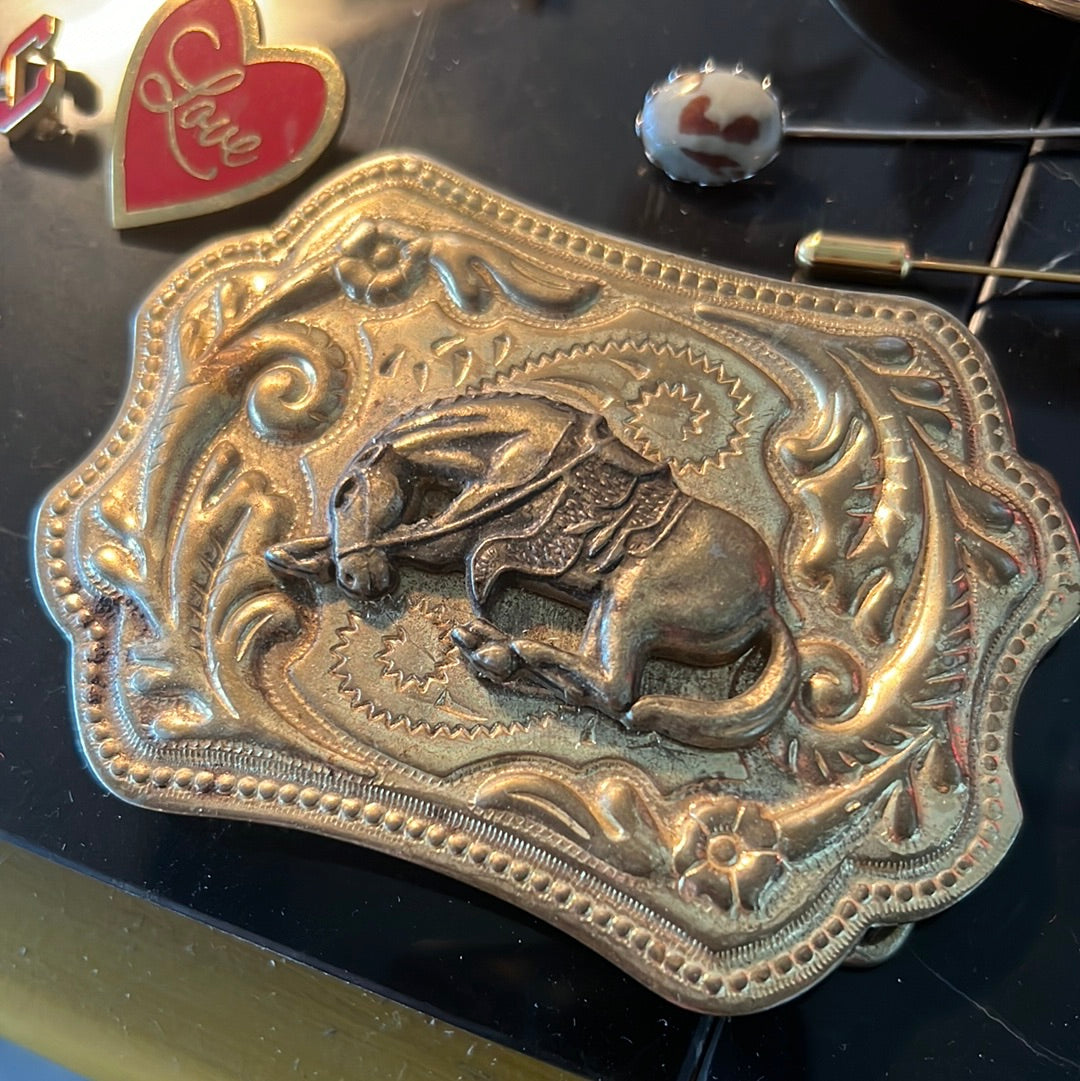 Vintage Brass Horse Belt Buckle