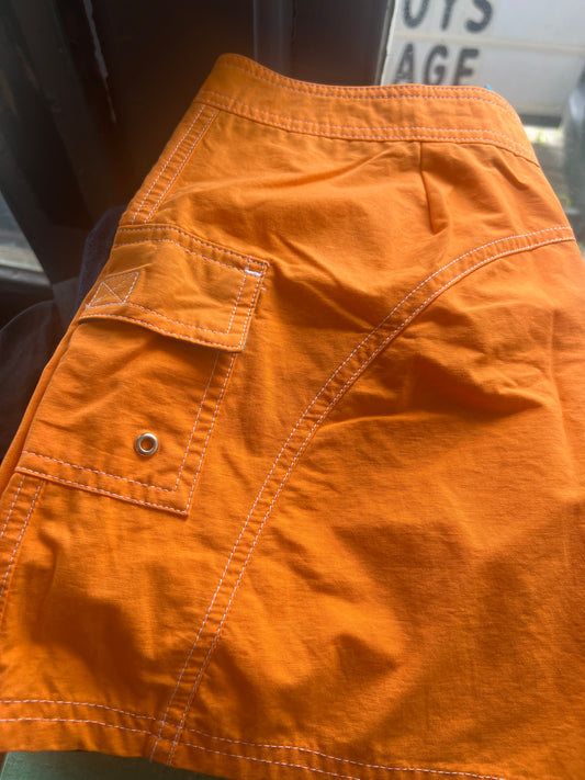 Orange cargo mini skirt