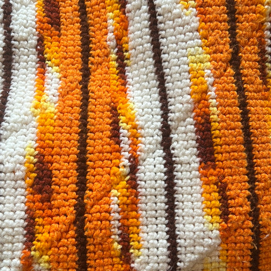 Vintage large woven granny afghan blanket autumn