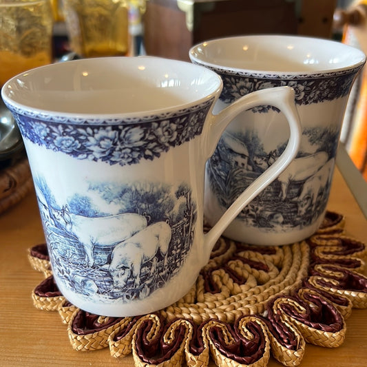 Blue print Pig coffee mugs (2)