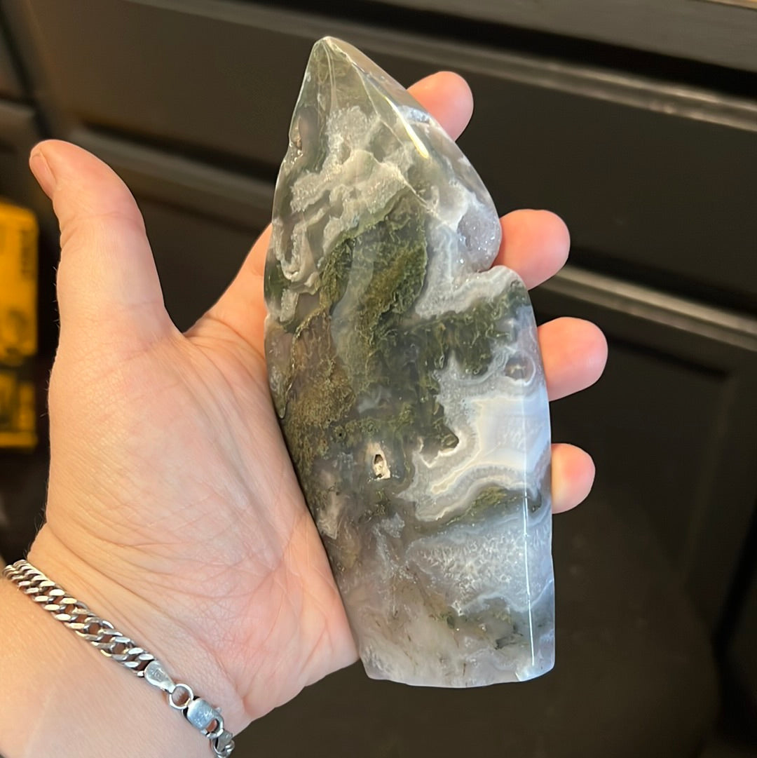 Natural Quartz with green moss agate crystal